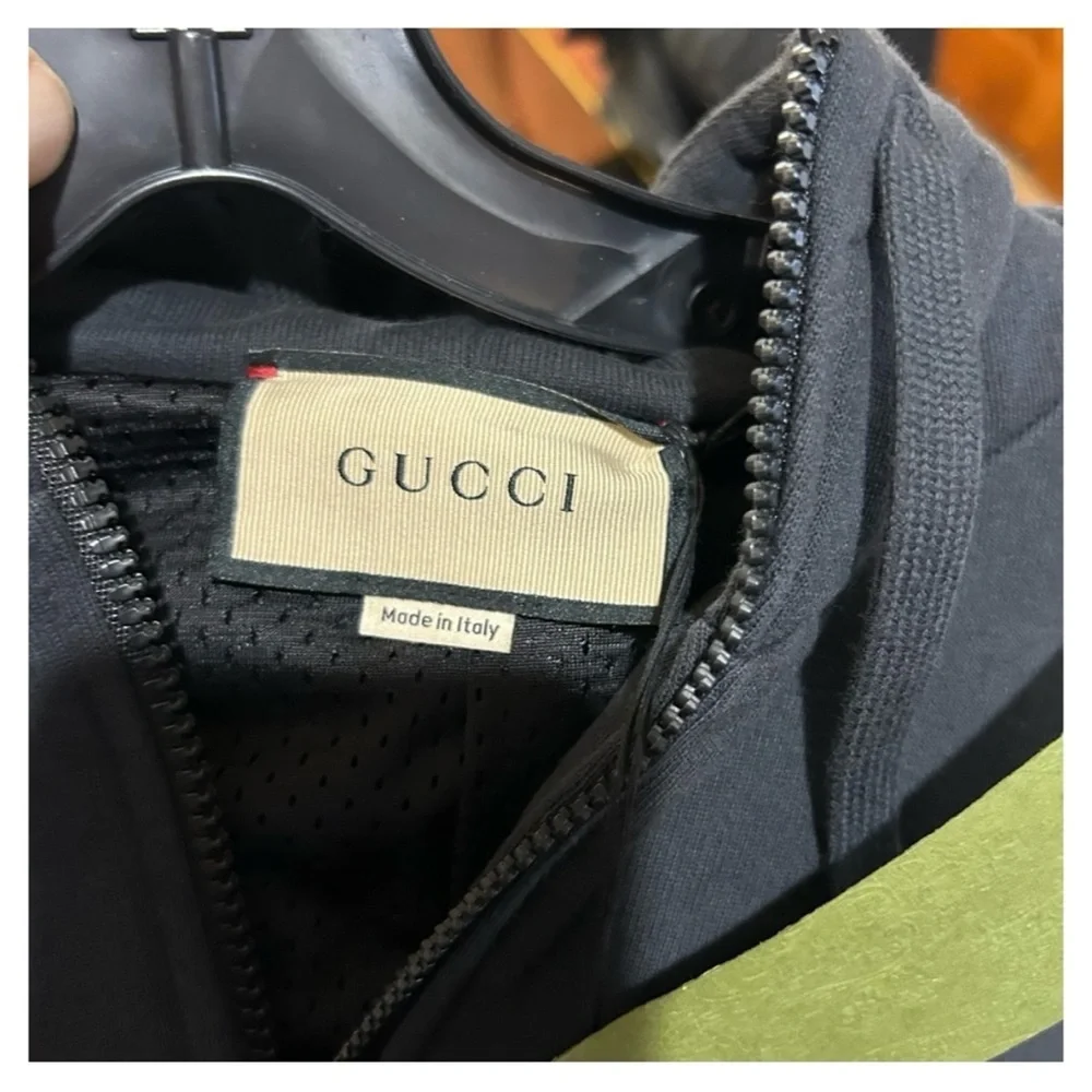 Gucci, cotton jersey, zip jacket signature, GG Supreme jacquard